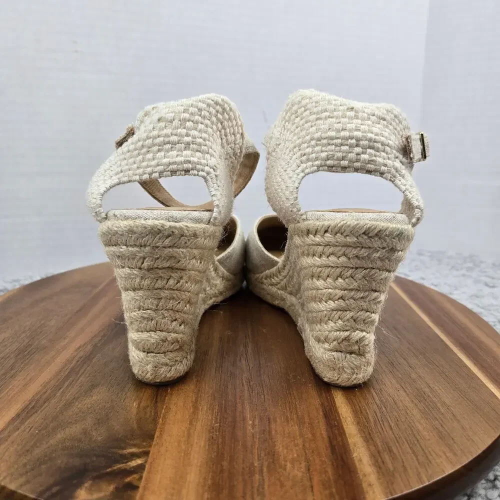 J. Crew Womens 6.5 White Canvas Espadrille Wedge Ankle Strap Casual Sandals